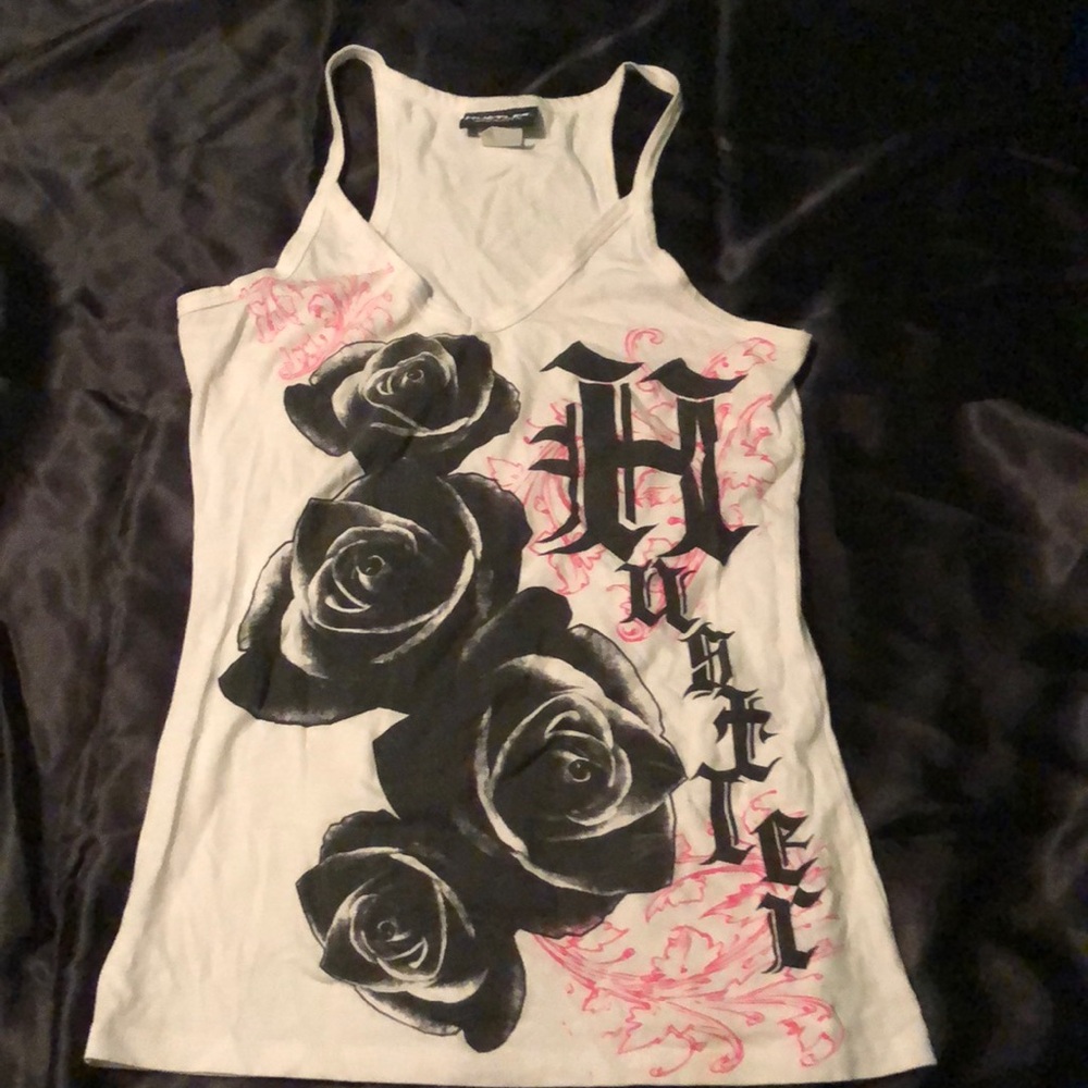 Hustler white front print tank top